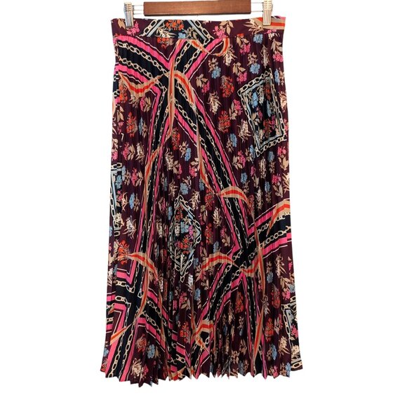 Ann Taylor Womens Size 4 Floral Chain Scarf Print MIcro Pleated Lined Midi Skirt - Picture 2 of 10